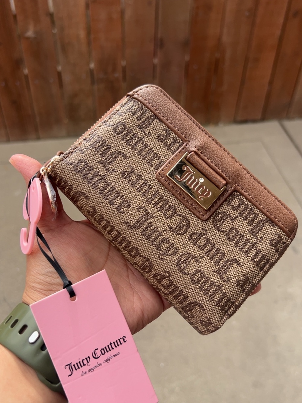 Juicy Couture Brown Monogram Zip Card Wallet
